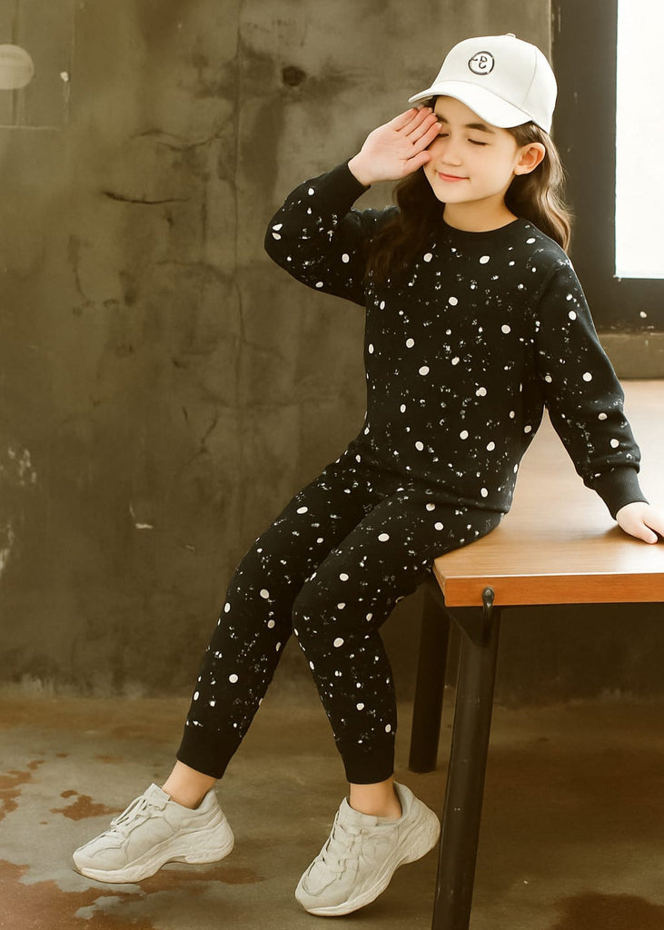 Black with White dots Track suit