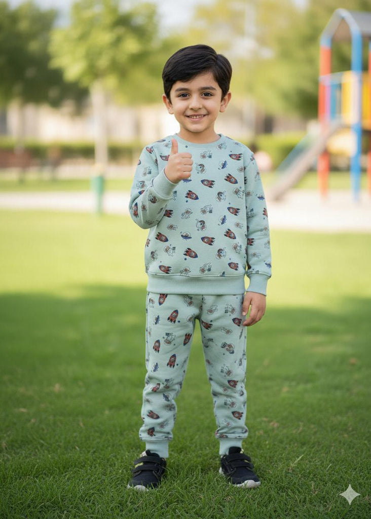 Boy Light Green  space  FLEECE TRACKSUIT