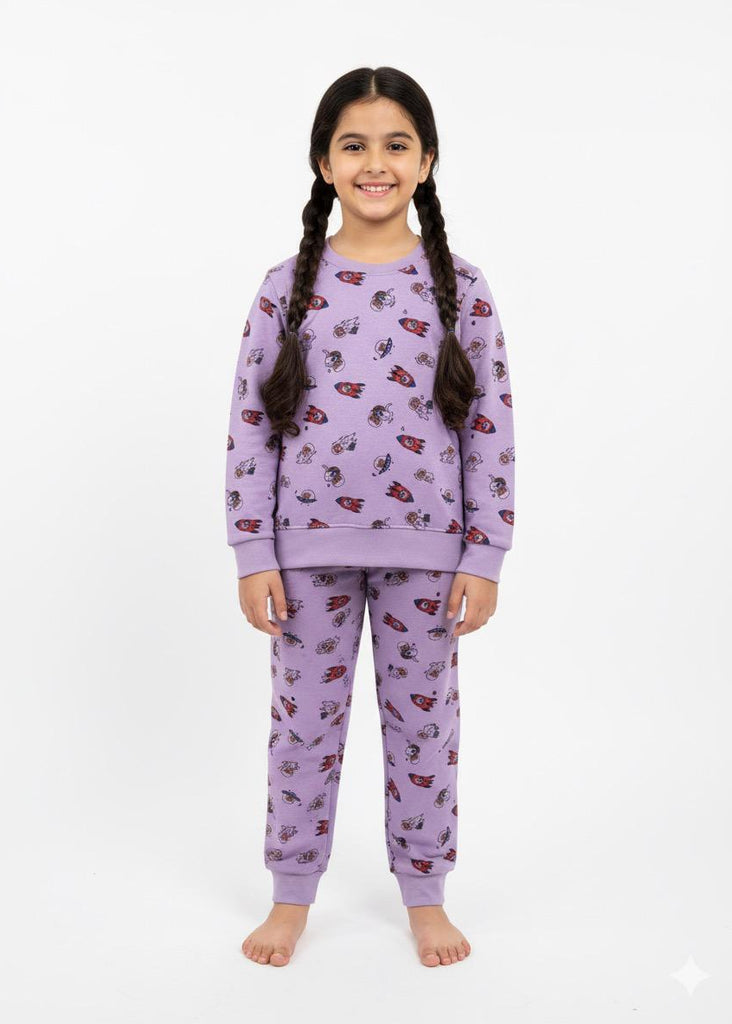 Girls Purple space FLEECE TRACKSUIT