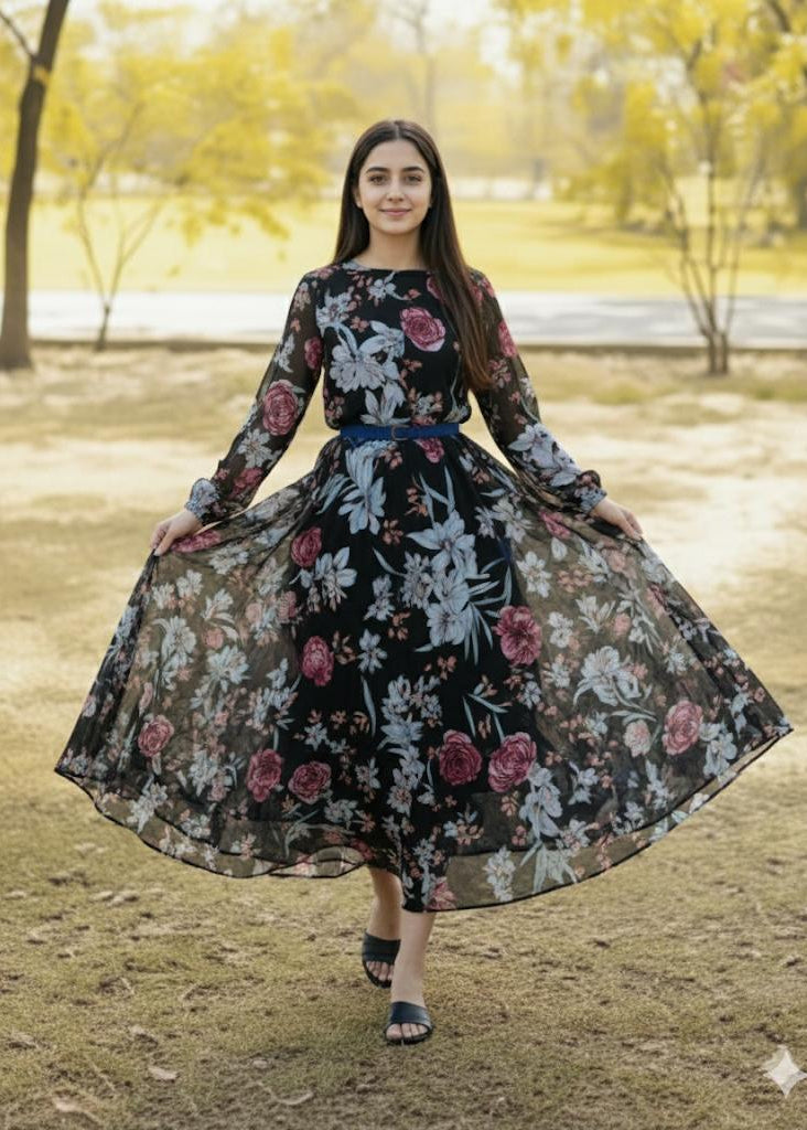 Black Flower - Chiffon