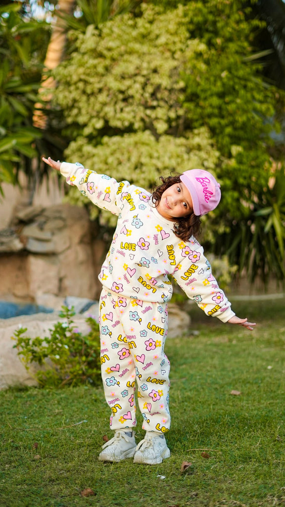Siblings in White Graphic Print Track suit
