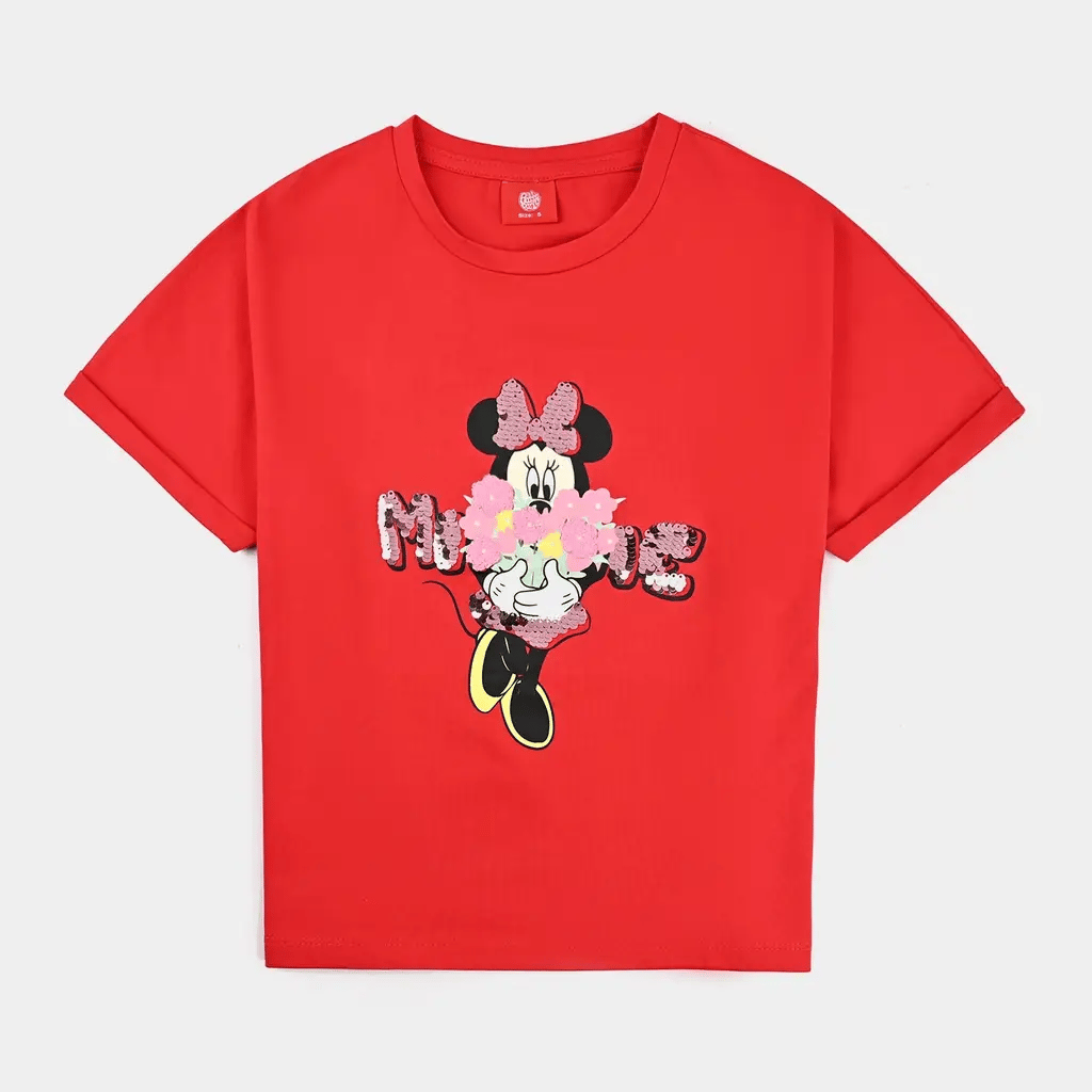 Girls Lycra Jersey T-Shirt Character-Red