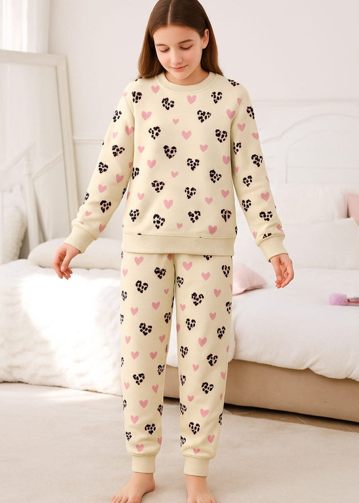 Girls' Leopard Heart Print Track suit