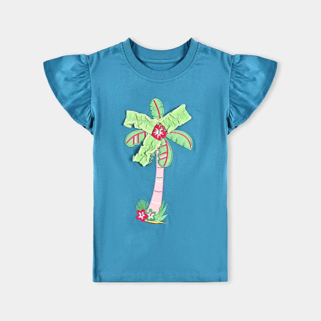Girls Cotton Jersey T-Shirt H/S Tree-Mosaic Blue