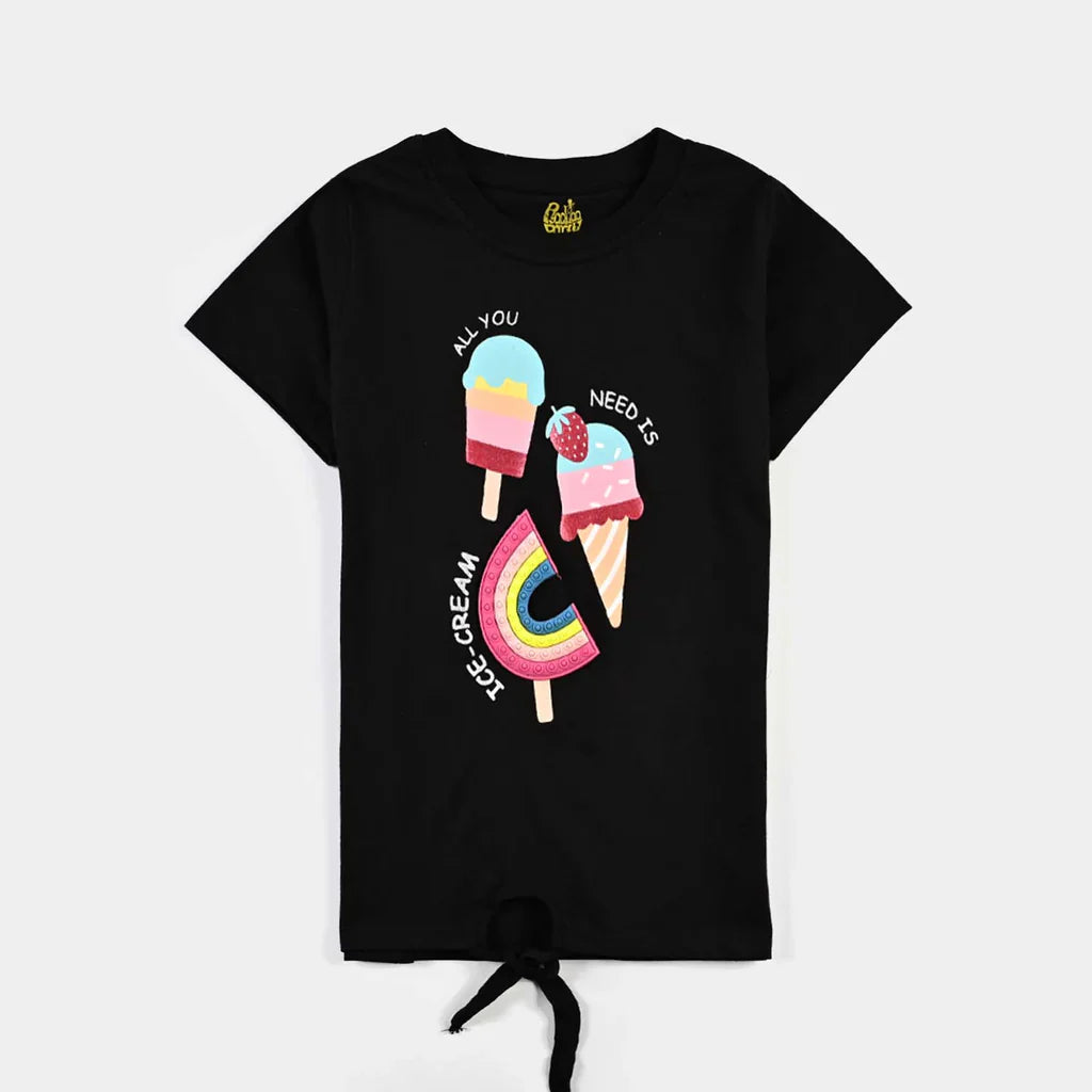 Girls Cotton Jersey T-Shirt H/S Ice Cream-BLACK