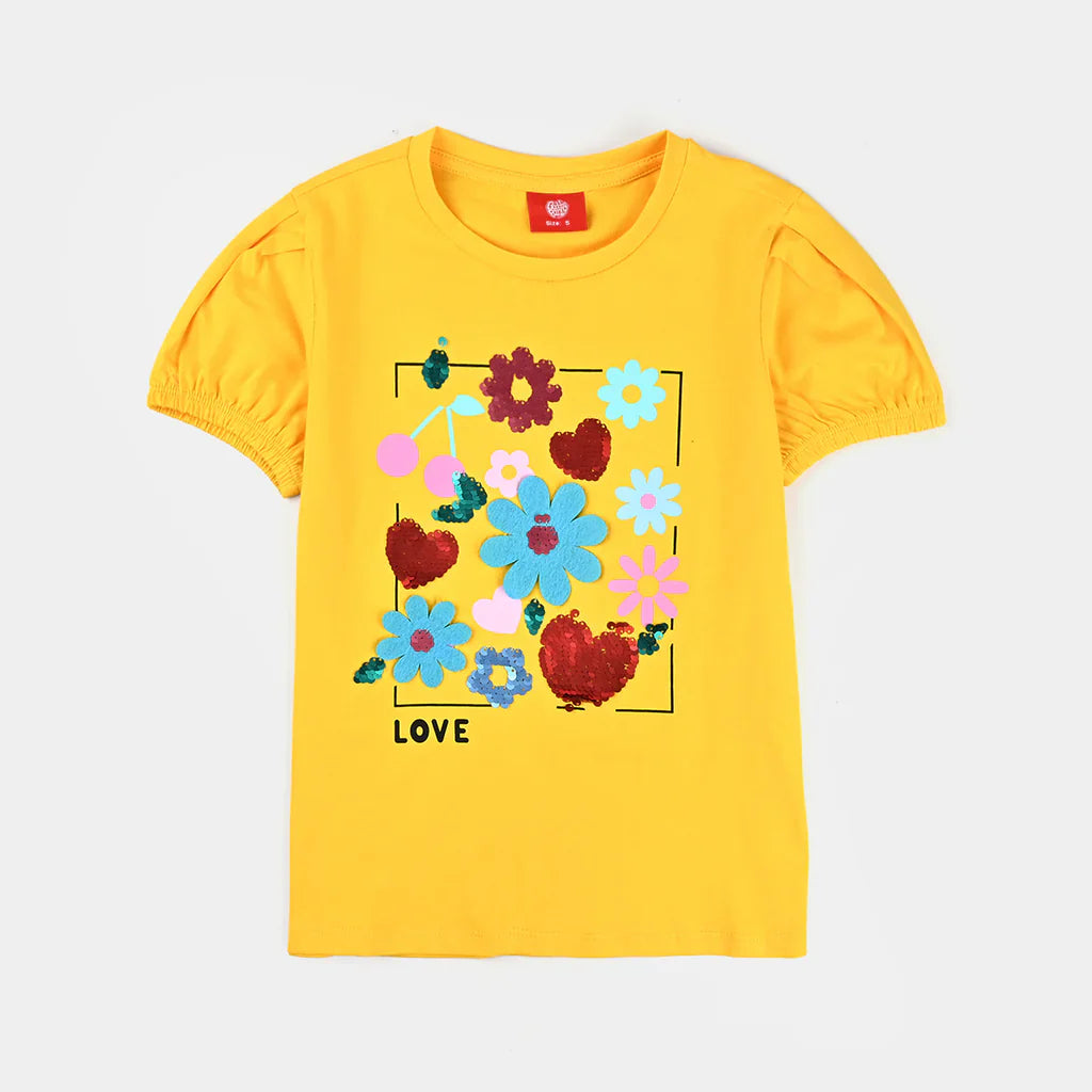 Girls Lycra Jersey T-Shirt Love -Yellow