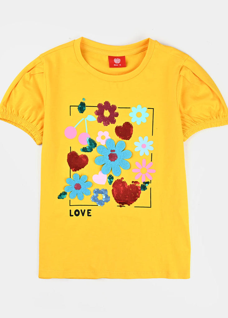 Girls Lycra Jersey T-Shirt Love -Yellow
