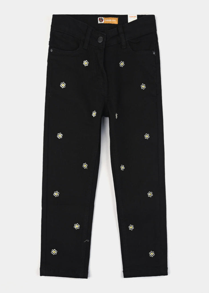 Girls Denim Stretch Pant Yellow floral-BLACK