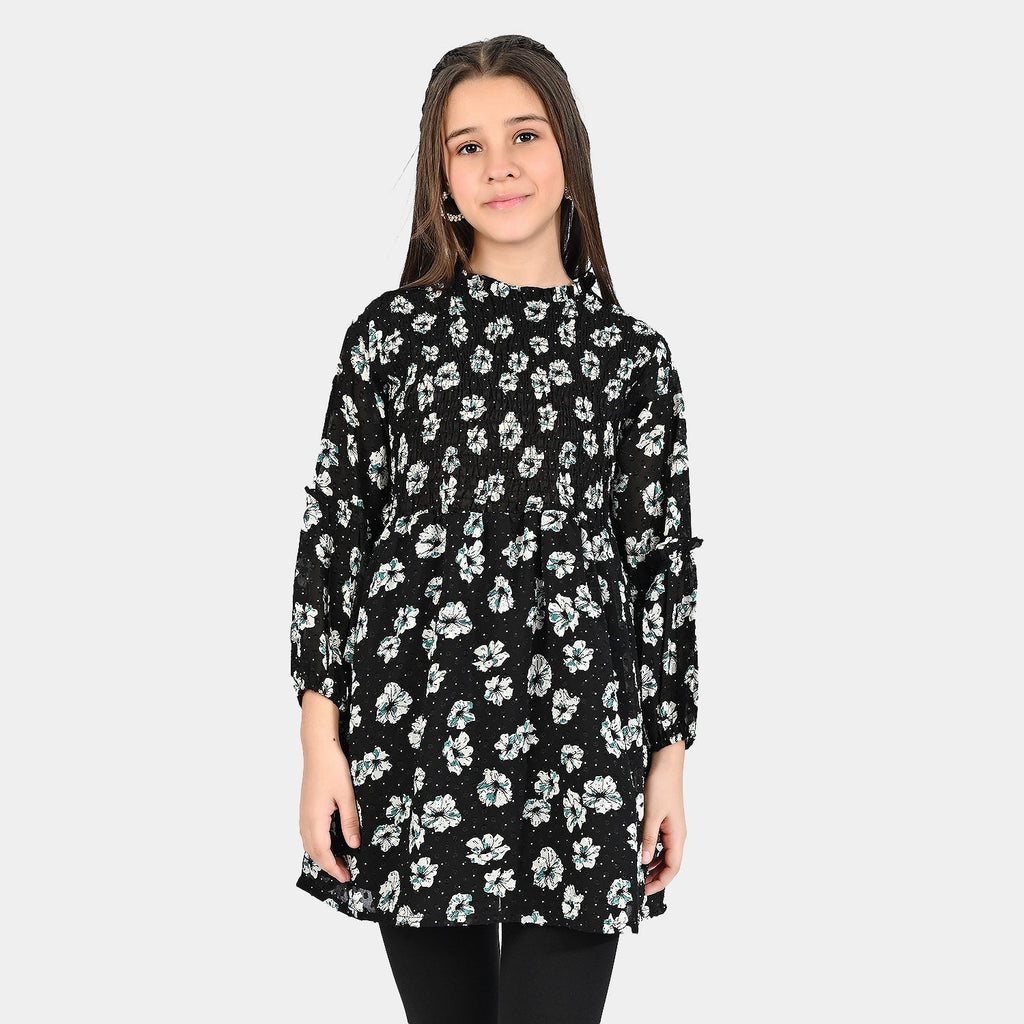 Girls Chiffon Smocking Frock-BLACK