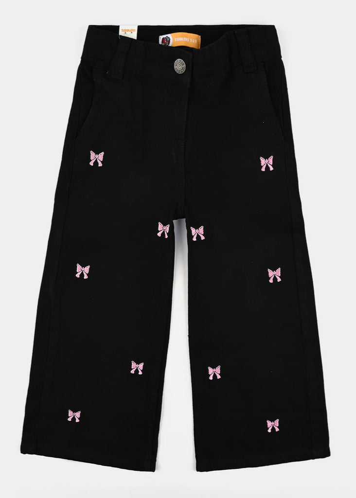 Girls Denim Stretch Pant Bow-BLACK